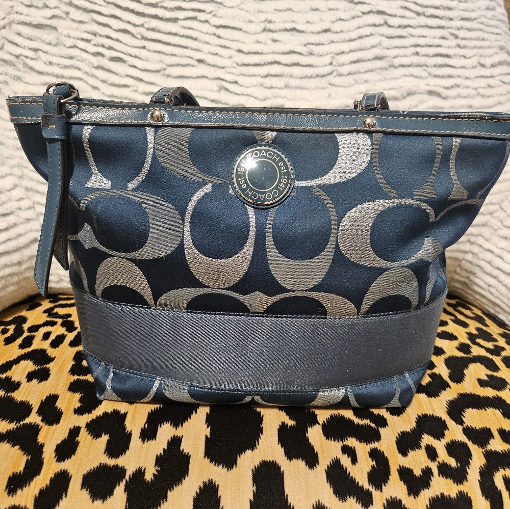 Coach Turquoise and Silver Tote Bag